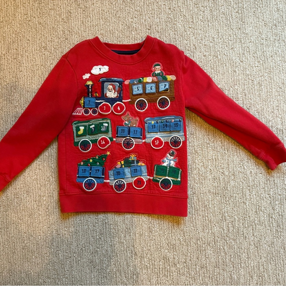 Mini Boden Red Train Christmas Themed Sweater - size 5-6